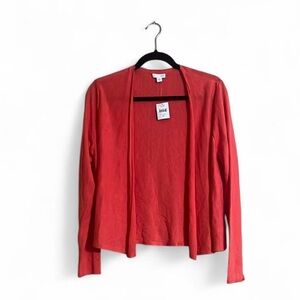 J.Jill Sweater Cardigan Sz M Coral Open Front Linen/Cotton/Modal Blend Office